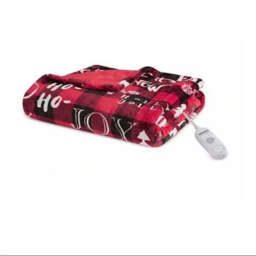 Electric Heated Plush Throw Buffalo Plaid Blanket Let It Snow Christmas